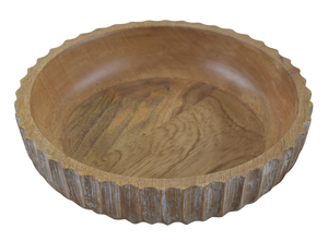 Bol rond en bois rustique avec bord blanchi - Product Image 2