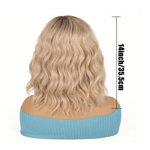 Peluca sintética corta rubia dorada con flequillo, Peluca de fiesta de disfraces de pelo rizado para mujer, fibra resistente al calor suave, aspecto Natural - Product Image 3