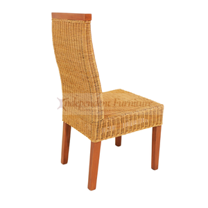 Silla de comedor de ratán natural tejido al por mayor con patas de madera maciza de mango, respaldo alto, muebles de mimbre para interiores para el hogar y restaurantes - Product Image 5