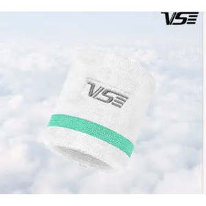 VS Sport Wristband VH701 2.5 Inches Thin Polyester White/Green Custom Logo <b>Sweat</b> Protection with Dry Grip Damping - Product Image 1