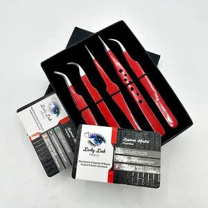 Pince à épiler pour extensions de cils rouge de haute qualité, durable, avec pointe en acier inoxydable à prise lisse, logo personnalisé, marque privée, pointe en fibre - Product Image 5