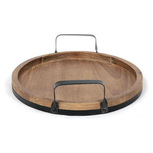 Bandeja de madera de mango ovalada de primera calidad con asas de metal duraderas Bandeja de madera elegante para mesa de centro Otomanos Exhibición de frutas y decoración del hogar - Product Image 2