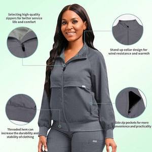 Spandex Stretch Zip Front Nurse <b>Scrubs</b> Hospital Uniform <b>Scrub</b> Jacket Medical Jacket for Women Summer Winter Hospital <b>Scrubs</b> - Product Image 2