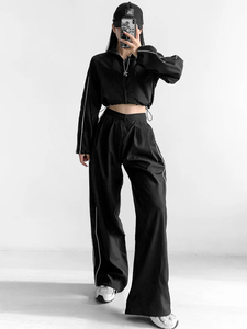 เสื้อแจ็คเก็ตและกางเกงกันลมแบบซิปแบบกําหนดเองชุดสองชิ้นชุดวอร์มโพลีเอสเตอร์ไนลอนแบบกําหนดเองสําหรับผู้หญิง - Product Image 4