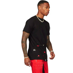 T-shirt personnalisé à peinture noire éclaboussée pour homme, coton, streetwear, manches courtes, graphique, haut tendance - Product Image 5