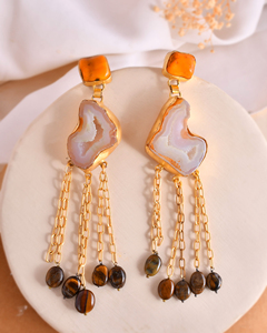 Boucles d'oreilles clous en agate ambre druzy, plaqué or, laiton, forme multiple, bijoux de fiançailles pour femmes - Product Image 1