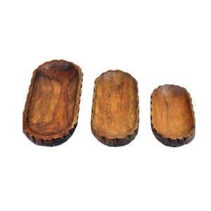 Cuenco de servicio de madera personalizado para artesanía, ensaladera de mango de forma ovalada para vajilla y vajilla - Product Image 2