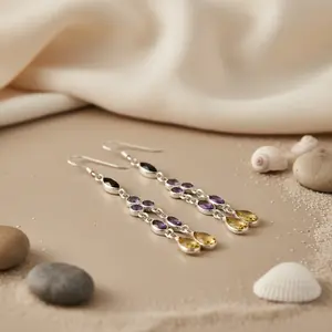 Pendentif/boucles d'oreilles tendance religieuses en argent 925 (forme d'étoile en cuivre/laiton violet et jaune) - Product Image 1