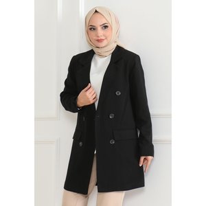 Chaqueta Blazer Negra Clásica para Mujer, 100% Poliéster, Cuello de Doble Capa, Modelo 34350 - Product Image 2