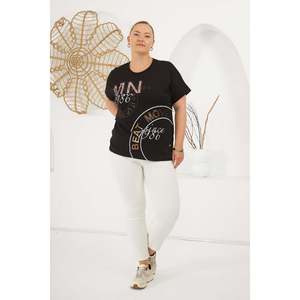 RMG Plus Size Black <b>Beat</b> Move Printed <b>T</b>-<b>Shirt</b> for Women, Comfortable 100% Cotton Knit Fabric Top - Product Image 4