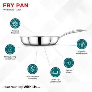 Poêles à frire à poignée rivetée en acier inoxydable sans couvercle Design durable Batterie de cuisine de qualité alimentaire Nettoyage facile Exotique Argent brillant - Product Image 5