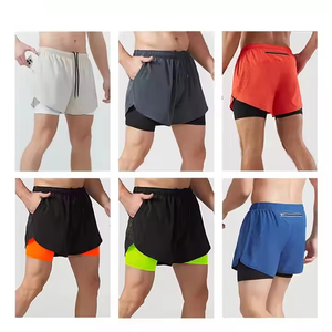 Short de basket-ball fitness deux tiers de longueur pour hommes séchage rapide style décontracté fermeture à la taille élastique motif solide doublure double couche - Product Image 3