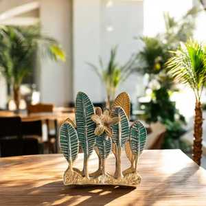 Porta Servilletas de Lujo con Acabado en Latón, Diseño de Hojas y Flores Verdes, Accesorio Decorativo para Mesa, Estilo Villa India - Product Image 6