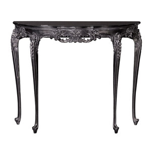 Table console en acajou Rochelle Noir, dotée d'un cadre noir orné de sculptures distinctives de style rococo français, pour une utilisation en intérieur. - Product Image 1