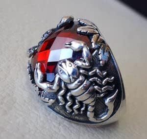 Anillo de Plata de Ley 925 con Granate Rojo Natural, Piedra de Nacimiento de Enero, Anillo de Granate Checker con Diseño de Escorpión, Joyería al por Mayor para Hombre - Product Image 2
