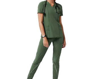 Women Green <b>Scrub</b> Set Short Sleeve Top Pants Hospital Uniforms Medical Workwear Cotton Polyester Woven Fabric Women's - Product Image 1