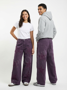 High Stretch Causal Vintage Washed Star Patch Wide Leg Denim Pants Streetwear Casual Fashion Loose Fit Denim <b>Jeans</b> Trousers - Product Image 5