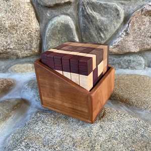 Sous-verres en bois dur nautique faits à la main avec du chêne blanc d'érable et du bois de noyer ensembles de sous-verres en bois multicolores cadeau - Product Image 2