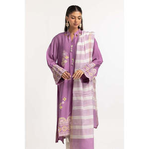 Chemise et dupatta en coton et voile de mousseline violet, teints et imprimés à l'écran - Product Image 4