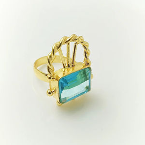 แหวนแถบลาบราดอไรต์ธรรมชาติหลายชั้นแฟชั่นวินเทจของผู้หญิงแหวนทองเหลืองชุบทอง18K แหวนทองเหลืองเครื่องประดับชั้นดี - Product Image 1