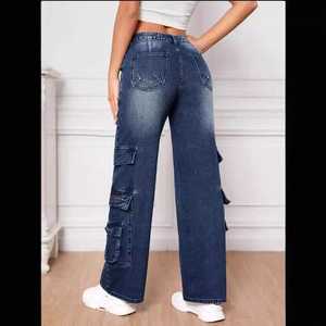 Femmes 100% coton nouveau jean Cargo ample jambe droite avec bouton décoration respirant mode pour printemps été automne hiver - Product Image 6