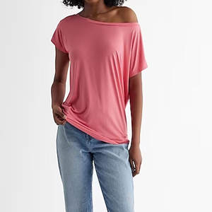 Vente en gros T-shirts à manches courtes pour femmes T-shirts décontractés à épaules dénudées 100% coton T-shirt pour femme en vrac 2024 - Product Image 3