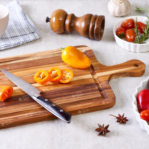 Planche à découper en bois de teck certifiée FSC avec poignée, norme ISO, écologique, bloc à découper de cuisine - Product Image 4