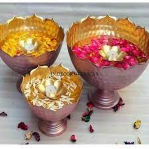 Most Fancy Unique Designer High Grade Gold Plated And Silver Color Texture Attractive Look <b>Heavy</b> <b>Duty</b> Metal 3 Tier Urli Supplies - Product Image 5