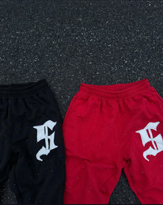 กางเกงสเวตเตอร์ทรงหลวมพิมพ์ลายโลโก้ตามสั่งสไตล์สตรีทแวร์กางเกงเอวสูงปานกลางเอวยางยืดประดับพลอยเทียมกางเกงลำลอง - Product Image 4