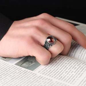 Anillo Masculino Azuris VALKH1131 de Plata de Ley 925 Estilo Otomano con Piedra Natural de Ágata Hecho a Mano en Turquía - Product Image 1