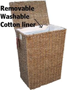 Rectangle <b>Wicker</b> Seagrass <b>Laundry</b> Hamper with Lid and Removable Liners Hand Woven Straw <b>Laundry</b> <b>Basket</b> Collector with Handles - Product Image 3