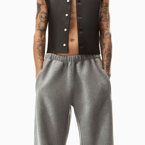 2025 Logo personnalisé hommes ample coton Jogging Baggy Jogger taille haute jambe droite pantalons de survêtement éponge gris Style décontracté toile foncée - Product Image 2