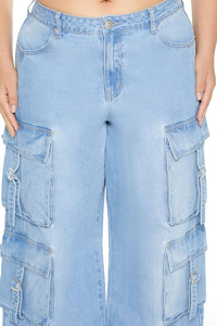 Nuevo fabricante Unisex pierna ancha Streetwear Baggy Plus Size Straight Fit mujeres Jeans Cargo bolsillos Pantalones - Product Image 3