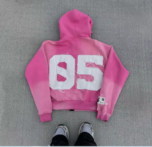 Sweat à capuche pour hommes 450 GSM Heavyweight Custom Distressed Embroidery Hoodie 100% Cotton Full Face Zip Streetwear for Winter Comfort Plain Dyed - Product Image 6