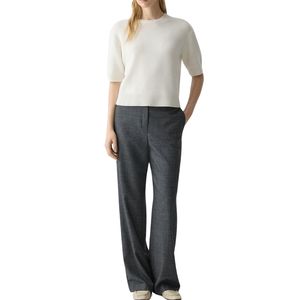 กางเกงขายาวทรงตรงเอวสูงสไตล์วินเทจสำหรับผู้หญิง ผ้าทอจีบด้านหน้า ซิปผ่าหน้า สวมใส่สบาย ระบายอากาศได้ดี เหมาะสำหรับใส่ทำงาน - Product Image 2