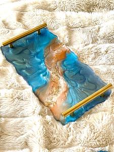 Plateau de service et de vanité en résine fait main avec design personnalisé ou cadeaux de pendaison de crémaillère au prix de gros par AALIYAN IMPEX - Product Image 2