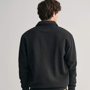 Men Quarter Zip Pullover <b>Black</b> Solid Color Casual Collar Sweatshirt <b>Long</b> <b>Sleeve</b> Lightweight Fleece <b>Top</b> Stylish Streetwear - Product Image 4