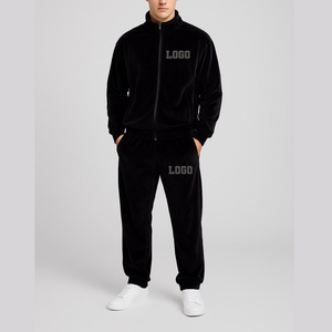 2025 unisexe noir hiver solide survêtement ensemble fermeture éclair complète veste survêtement pantalon en gros Logo personnalisé vêtements de sport décontracté Streetwear - Product Image 1