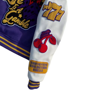 Chaqueta Universitaria Corta Personalizada de Alta Calidad, Chaqueta de Béisbol con Letras Bordadas, Cuerpo de Lana y Mangas de Cuero Genuino - Product Image 5