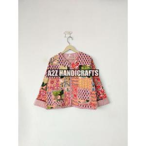 Indien main bloc impression tissu nouveau Style matelassé hiver tricoté veste pour femmes XL taille rayure coton manteau bouton décoration - Product Image 5