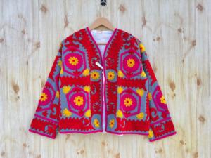 Suzani เสื้อโค้ทเปิดด้านหน้าสำหรับผู้หญิงเสื้อโค้ทผ้าฝ้ายสีชมพูอินเดียแบบถักระบายอากาศได้มีกระดุมถักแบบลำลอง - Product Image 6