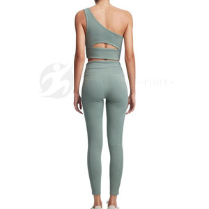 Entraînement sans couture solide femmes Fitness costume ensembles Spandex/Polyester séchage rapide Gym Yoga ensemble avec taille élastique marque privée - Product Image 3