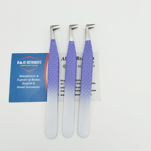 Pinzas para extensión de pestañas de 90 grados al por mayor, pinzas para pestañas con puntas de fibra puntiagudas, acero inoxidable, Color degradado sostenible - Product Image 1
