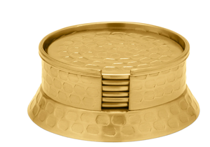 Brass <b>Coaster</b> <b>Set</b> of 4 with Holder | Handmade Luxury Eco-Friendly Metal Drink <b>Coasters</b> Wholesale - Product Image 4