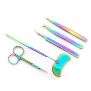 Venta al por mayor pinzas para extensión de pestañas pinzas profesionales con tijera para pestañas y espejo de acero inoxidable logotipo personalizado - Product Image 3