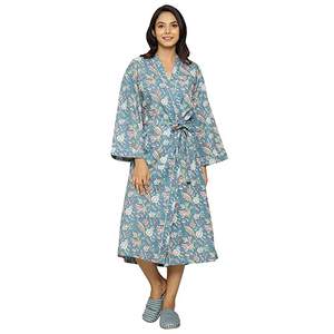 Vintage <b>Long</b> Printing Soft Kimono Bathrobe Indian Handmade <b>Night</b> Suit Maxi Gown Kimono Jacket Tie Belt Coat Boho Jacket item set - Product Image 1