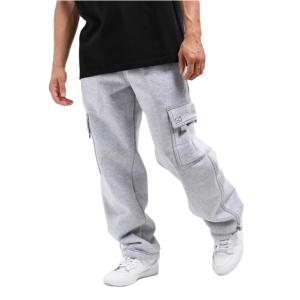 Pantalones Deportivos de Felpa para Hombre, Estilo Cargo, Cintura Media, Corte Holgado, Pierna Ancha, Mezcla de Algodón Ecológico - Product Image 1