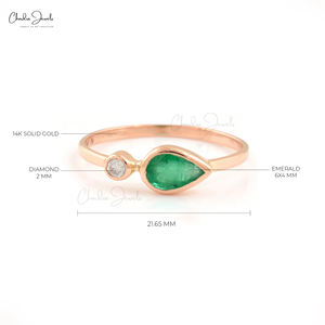 Vente en gros de bijoux en or rose massif 14 carats diamant naturel 0.41 ct émeraude verte bague de réglage de lunette à deux pierres pour fabrication de fête - Product Image 4