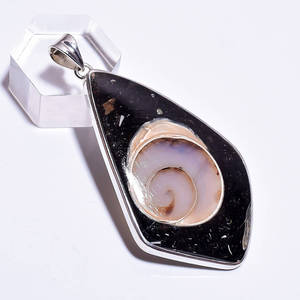 Colus hóa thạch turritella 925 Sterling Bạc Mặt dây chuyền tùy chỉnh lỏng Cabochon tinh thể tự nhiên vật liệu kim cương cho đồ trang sức - Product Image 5