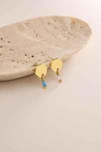 Personalized Birthstone Hexagon Turquoise Stud Earrings Dangle Drop Baguette Earrings 925 Sterling Silver 14K Gold Plated - Product Image 3